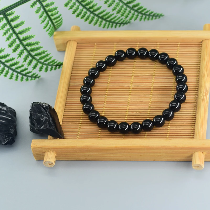 Classic Black Onyx Bead Bracelet for Men Natural Stone Shiny Black Obisidian Handmade Bracelet Yoga Meditation Jewelry Wholesale