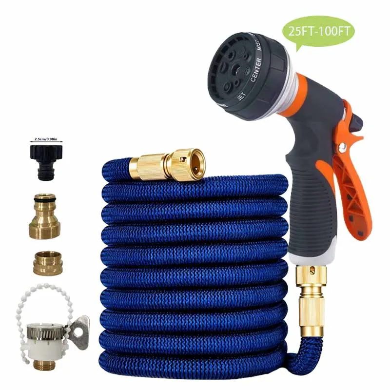 

25FT-100FT Expandable Magic Hose Lightweight Design Durable Material 8 Spray Function Gun Home Farden Watering Tool