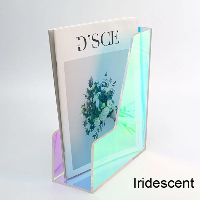 Iridescent Colorful Acrylic folder file holder Transparent Ins-Style desk basket shelf frame storage box paper shelf