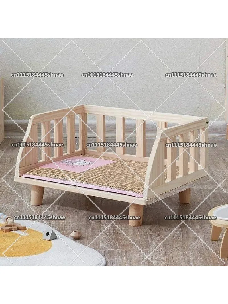1pc Wooden Detachable Washable All-Season Dog Bed, Suspension Summer Floor Nest for Teddy & Small Dogs