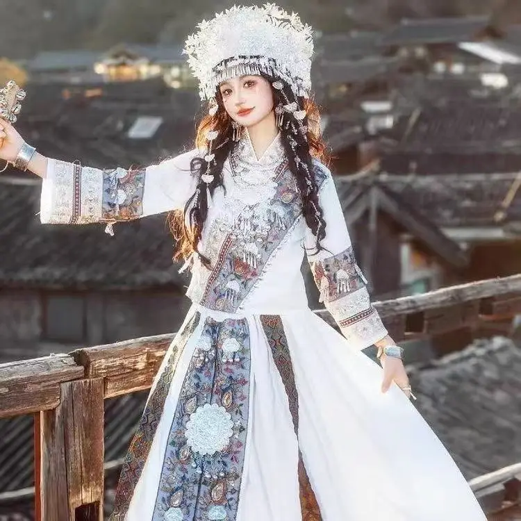 

National Style Miaojiang Girls Cosplay Costume Women's Hmong Costume Ethnic Minority Tujia Clothing Stage Dance Suits Festive