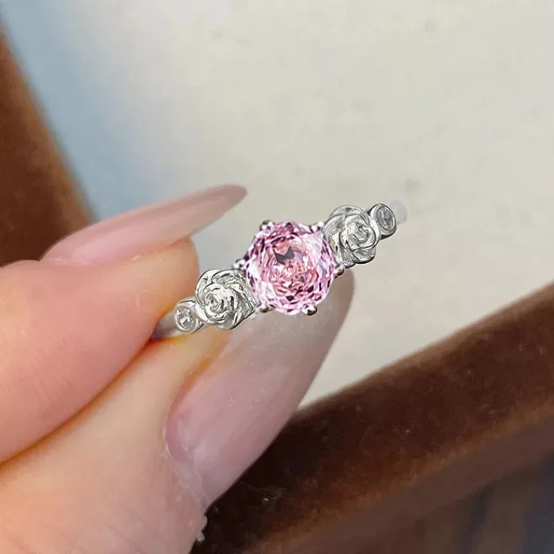 Simple Lady Pink Lab Diamond Ring 100% Real 925 Sterling Silver Engagement Wedding Band Rings for Women Bridal Promise Jewelry