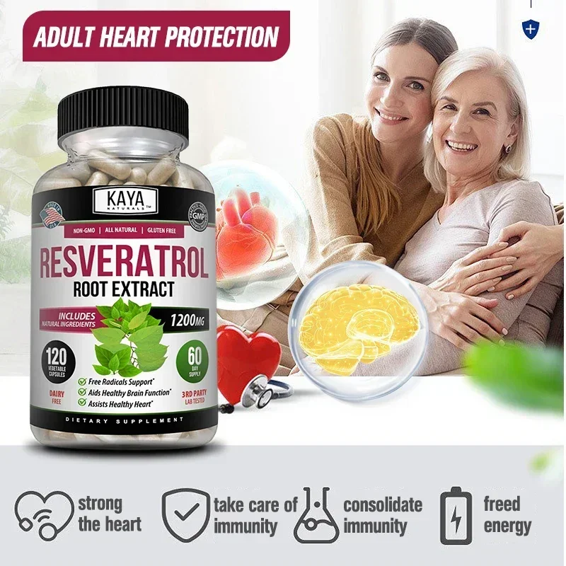 Natural Resveratrol Antioxidant Supplement, Trans-Resveratrol Supports Heart and Brain Health, Burns Fat