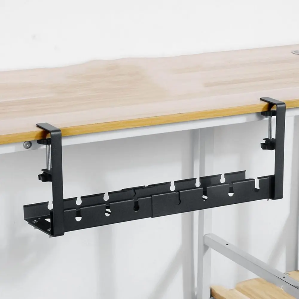 

No Drilling Under Desk Cable Management Tray Heavy Duty Space Saving Under Desk Cable Shelf Adjustable Sturdy Metal Cable Tray