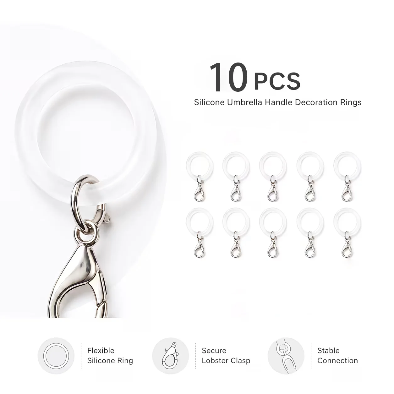 Decorative Silicone Hanging Loop with Metal Lobster Clasp, DIY Connector for Umbrella Handles, Water Bottle Bags, Name Tags