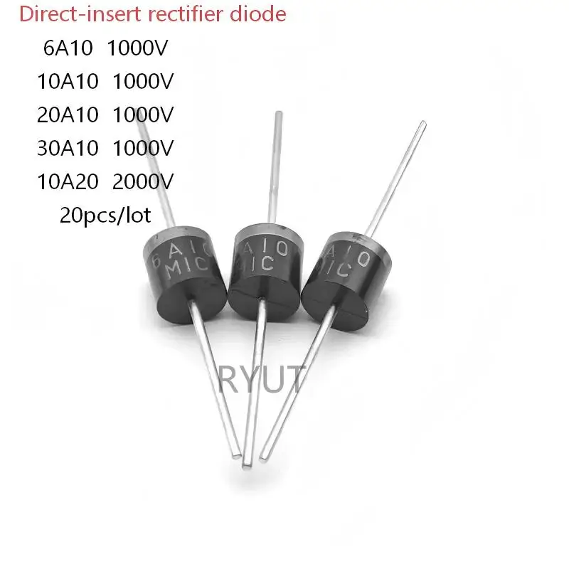 20pcs/lot 6A10 10A10 20A10 30A10 10A20 1000V 2000V  R-6 Anti Reverse/Reflux Circuit Board Rectifier Diode