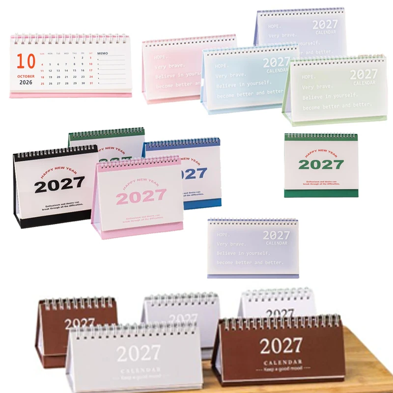 1Pcs 2027 Solid Morandi Color Mini Desk Calendar Standing Flip Monthly Planner Office Home Student Desktop Decor Stationery Gift