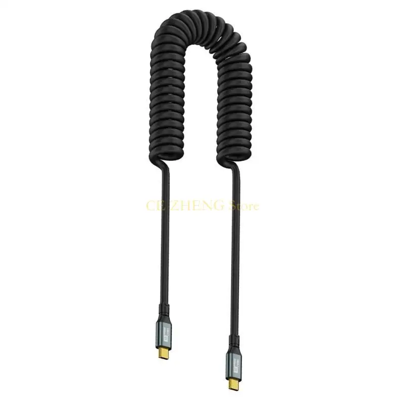 E56B 코일 코일 USB C 유형 C 케이블, 타이프 스테이이트 및 팔꿈치 헤더 코드 20v5a 100W 20GBPS 빠른 데이터 충전 케이블 8K60Hz