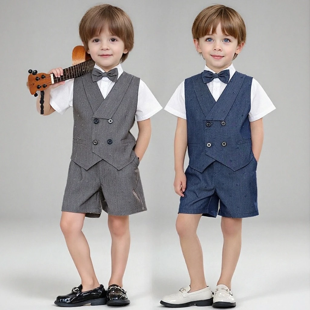 

Boys Formal Suit Set Kids Pageboy Vest Suspenders Outfit for Birthday Wedding Piano Performance Speech Party Tuxedo(1-10 Years)