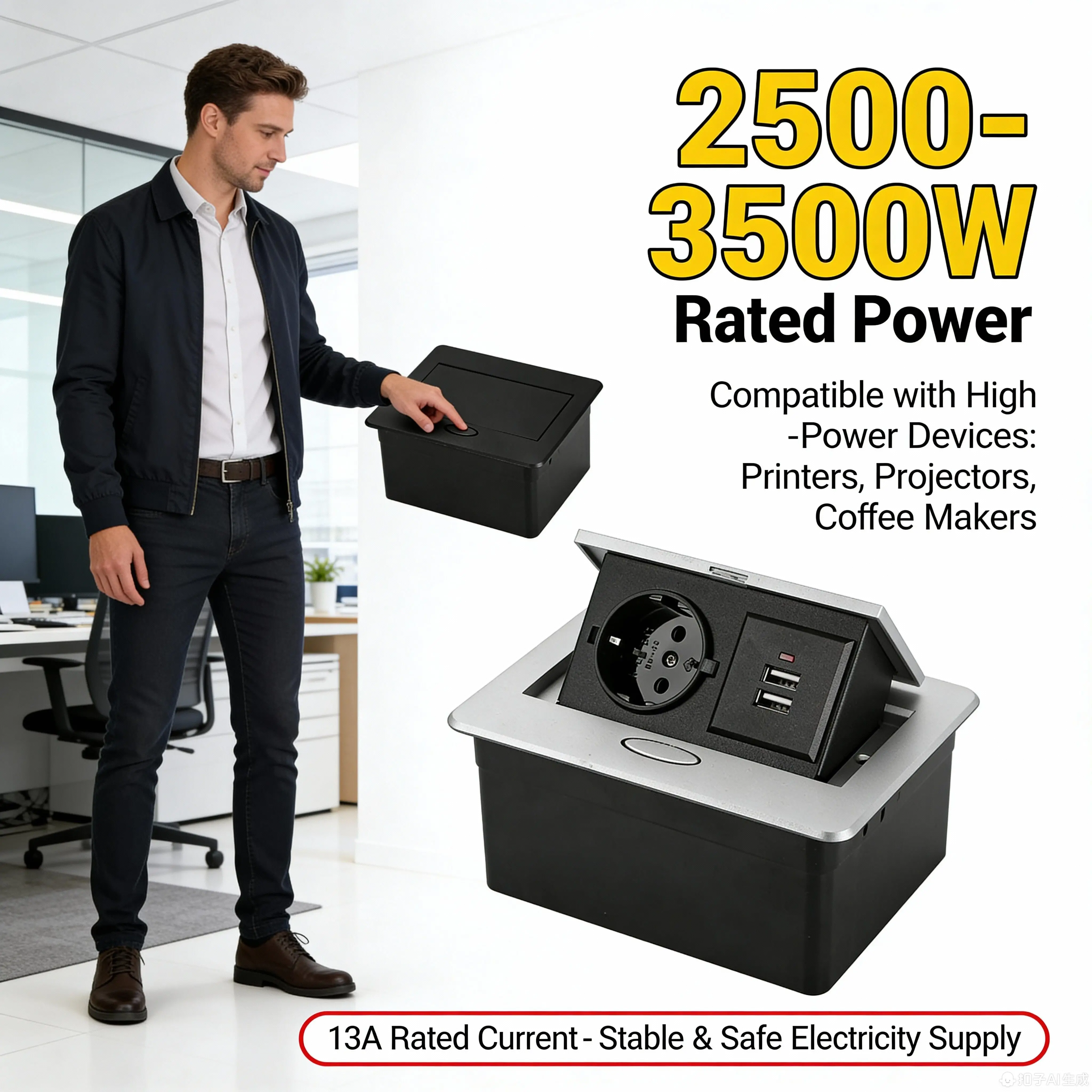 FUNAYA Universal EU UK SG Pop Up Sockets Built-in Plug AC Multi Alloy Damping Outlets Desktop Recessed Table Countertop Socket