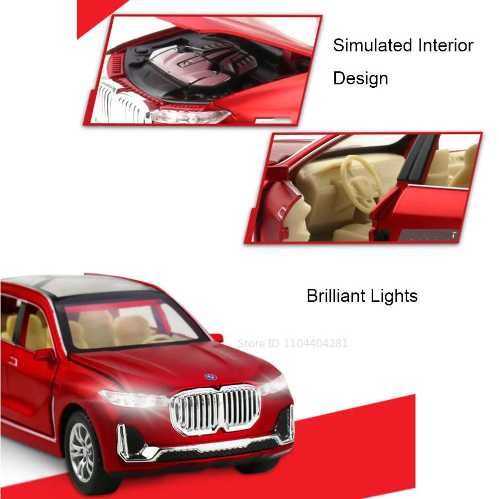 1:32 X7 X5 Miniature Model Toys Diecast Car 6 Doors Opened New Energy Vehicles Sound Light Pull Back Fashion Collection Ornament