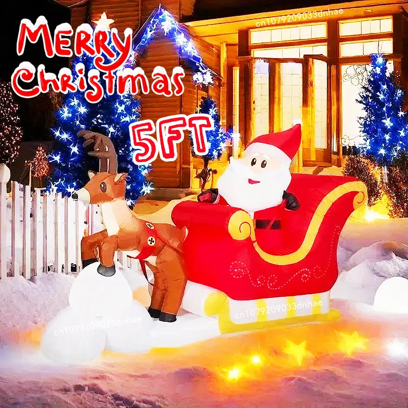 1.5M/5FT Christmas Inflatable Santa Claus Yard Decoration with LED Lights For Xmas Indoor Outdoor Garden Lawn Decoration Props