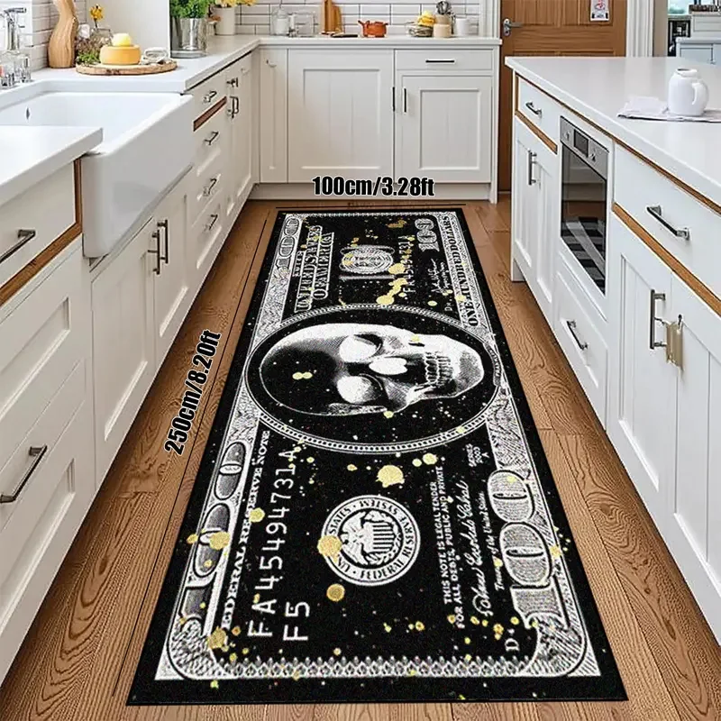 VIKAMA Creative Skull Dollar Rug Non-Slip Wear-Resistant Living Room Bedroom Mat Corridor Long Carpet Room Decoration