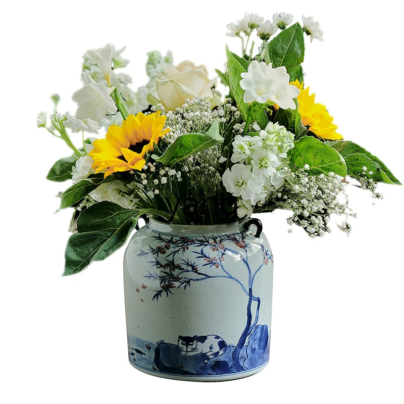 Yjq Jingdezhen Pure Handmade Ceramics Chinese Creative Hydroponic Flower Pot Blue and White Porcelain Hand Painted B & B Style