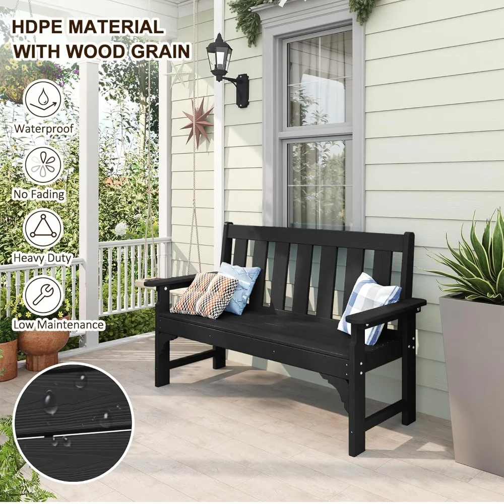 

Outdoor Bench, HDPE All Weather Patio Bench Load Up To 800 Lbs, 2-Person Garden Bench Rot-Proof Fade Proof for, Customized