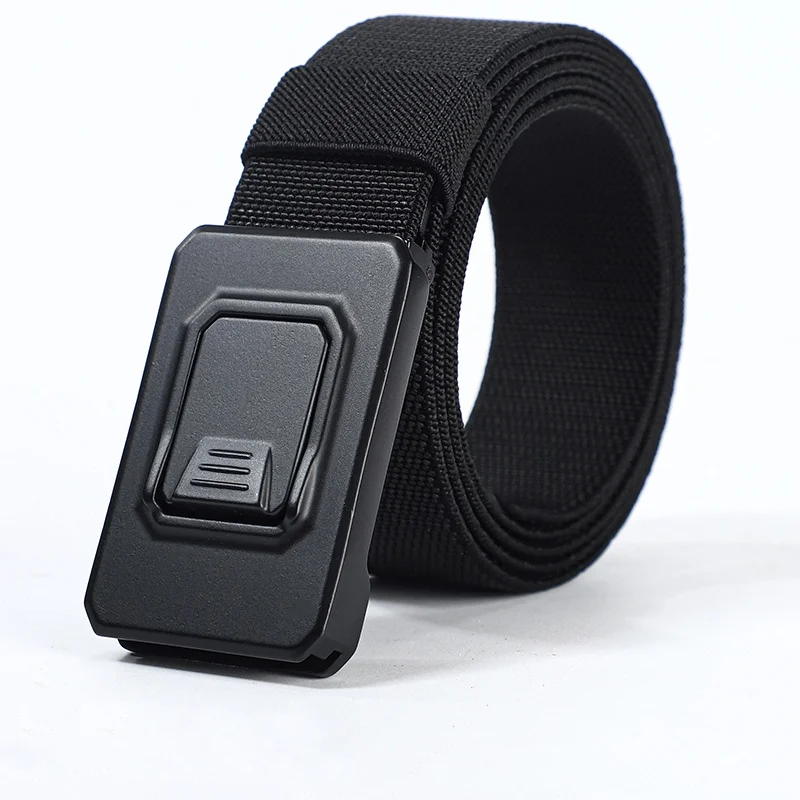 Outdoor aluminum alloy leisure automatic buckle belt tactical men's workwear extended elastic nylon canvas belt