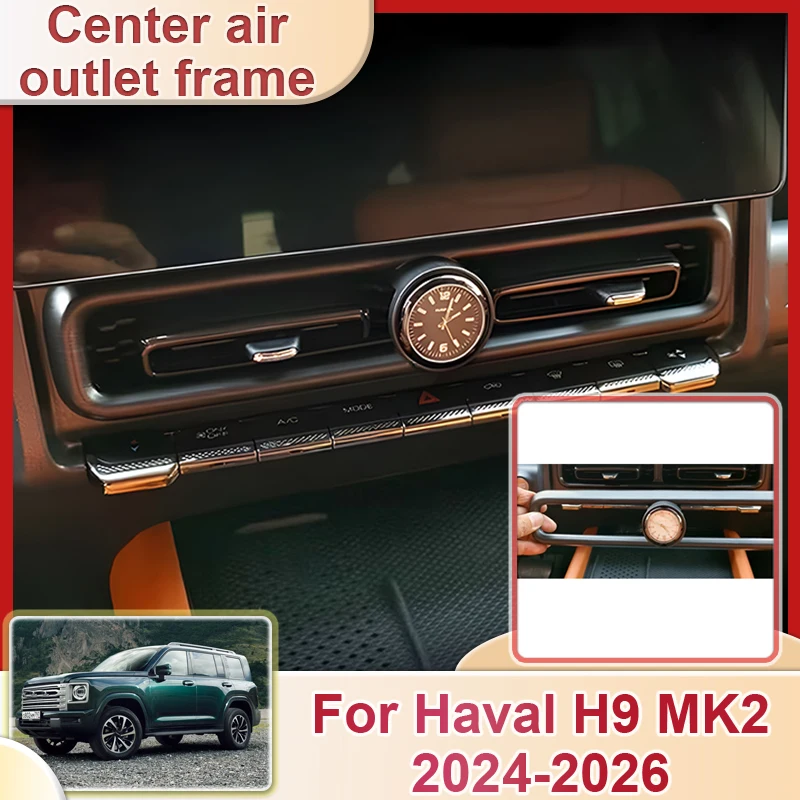 Car Central Air Outlet Protective Frame For Haval H9 MK2 2024 2025 2026 Clock Air Conditioning Cover Watch Interior Accessories