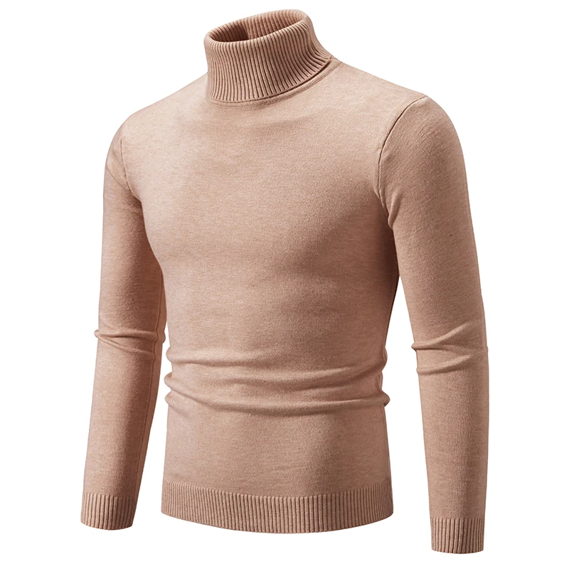 Autumn and Winter New Men\'s Bottoming Pullover Knit Sweater Fashion Casual High Neck Solid Color Versatile Sweater