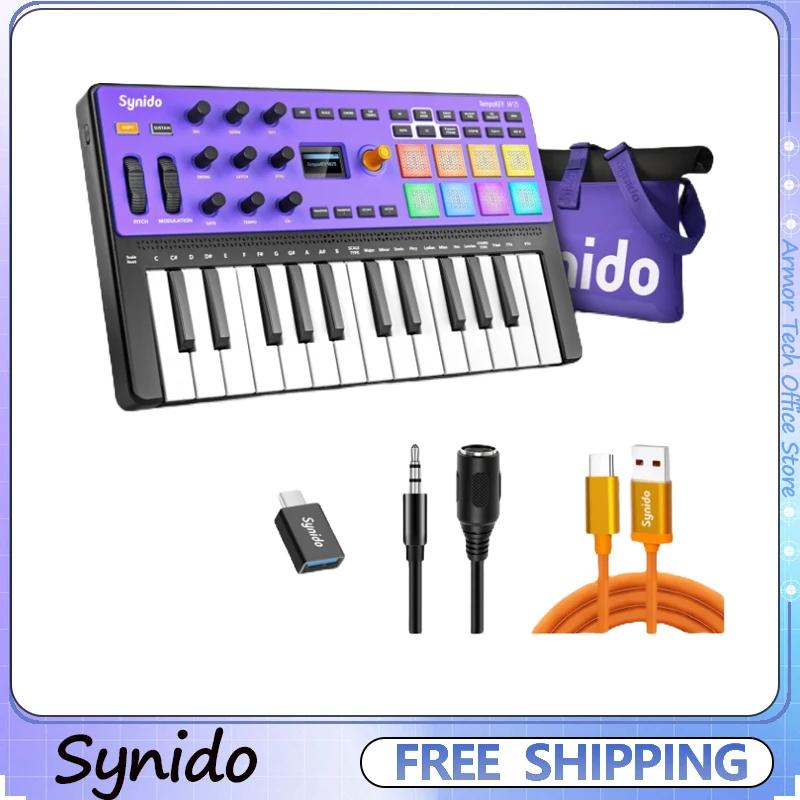 Synido TempoKEY W25 Wireless Music Keyboard USB MIDI Controller Professional BT Beat Maker Machine for Production