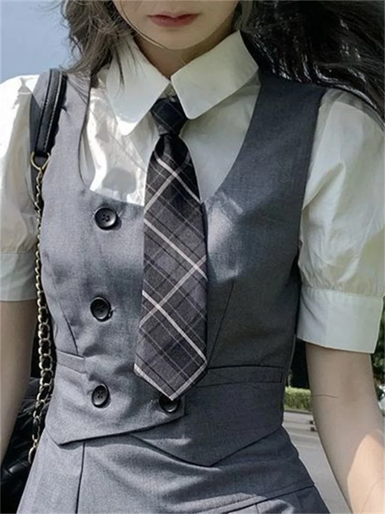 Summer Short Skirt Suits Women sexy fashion Neck T-shirt + Vest + High Waist Pleated Skirt 2023 New Korean Three-piece Trend