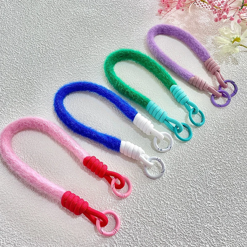 Creatieve Pluche Lanyard Sleutelhanger Voor Telefoonhoes Vrouwen Anti Verloren Knoop Touw Riem Auto Sleutelhangers Diy Accessoires Mode Sleutelhanger