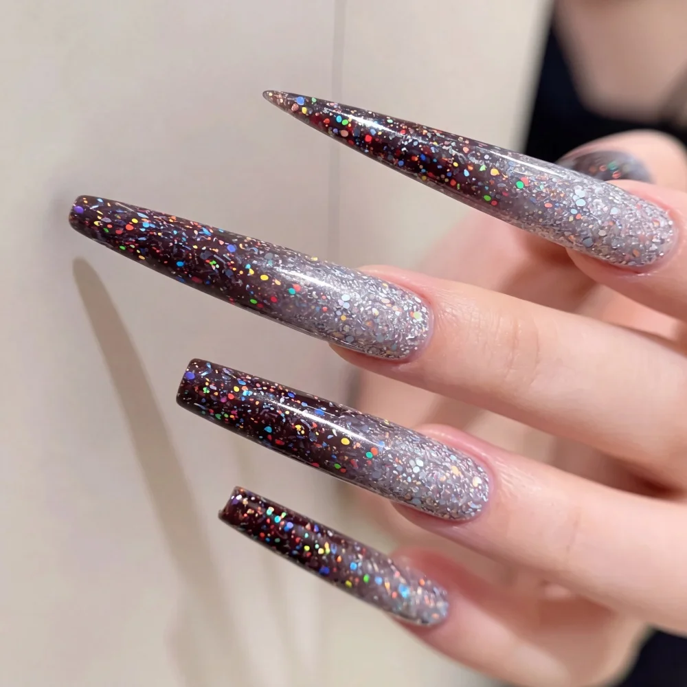Hassleless Temperature-Sensitive Color-Changing Nail Polish Gel with Brown Base and Iridescent Fine Glitter Texture, Smooth and Easy to Apply, Home Nail Art Creation Gel