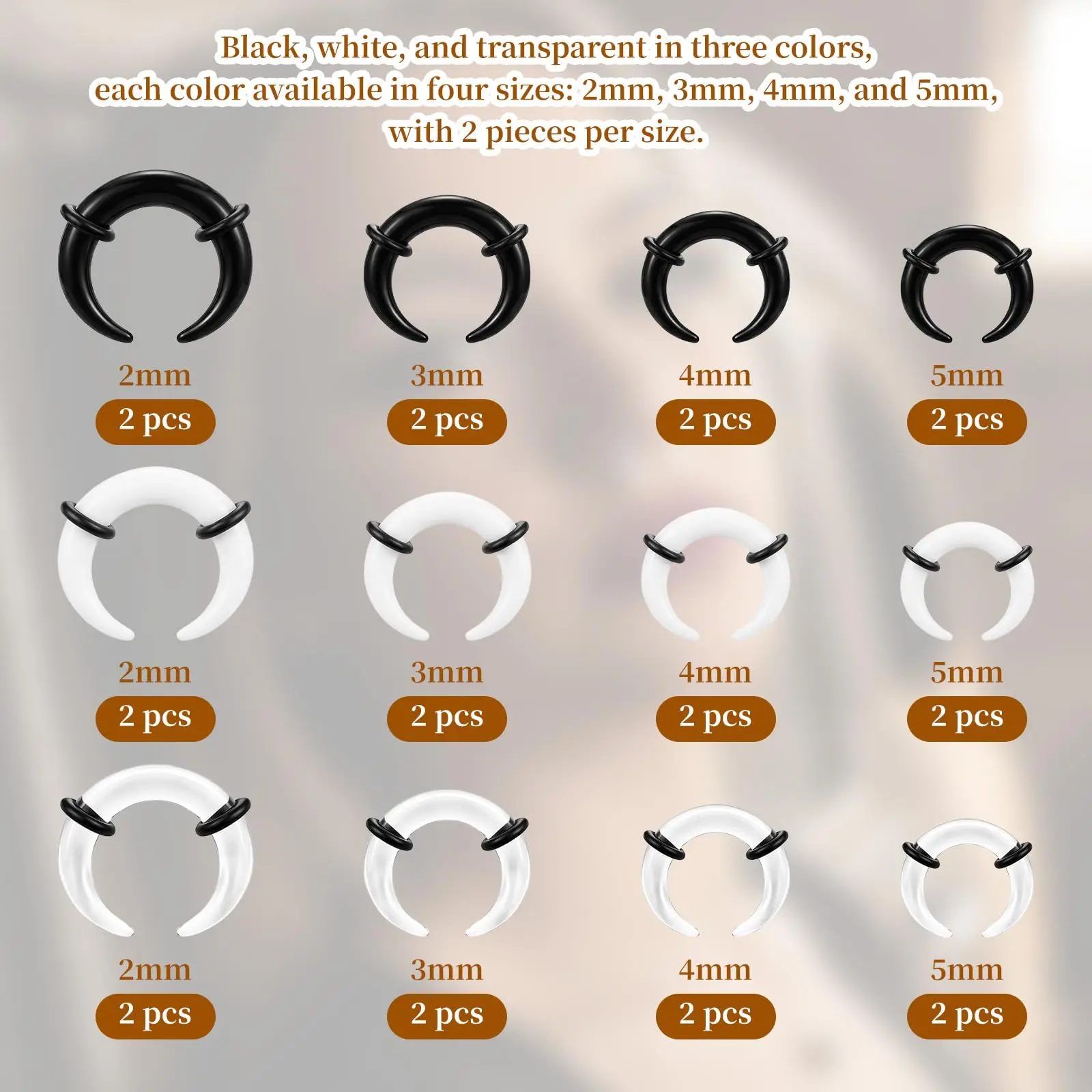 2-24Pcs  Acrylic Horseshoe Septum Rings Stretching Kit C-Shape Horseshoe Cartilage Ear Nose Piercing Retainer Jewelry