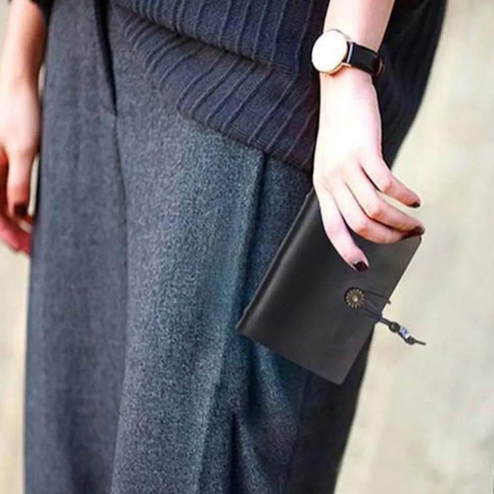 Creative Retro Small Loose-leaf Notebook Portable A7 Leather Binder Notebook Soft Refillable Ledger Notepad Men