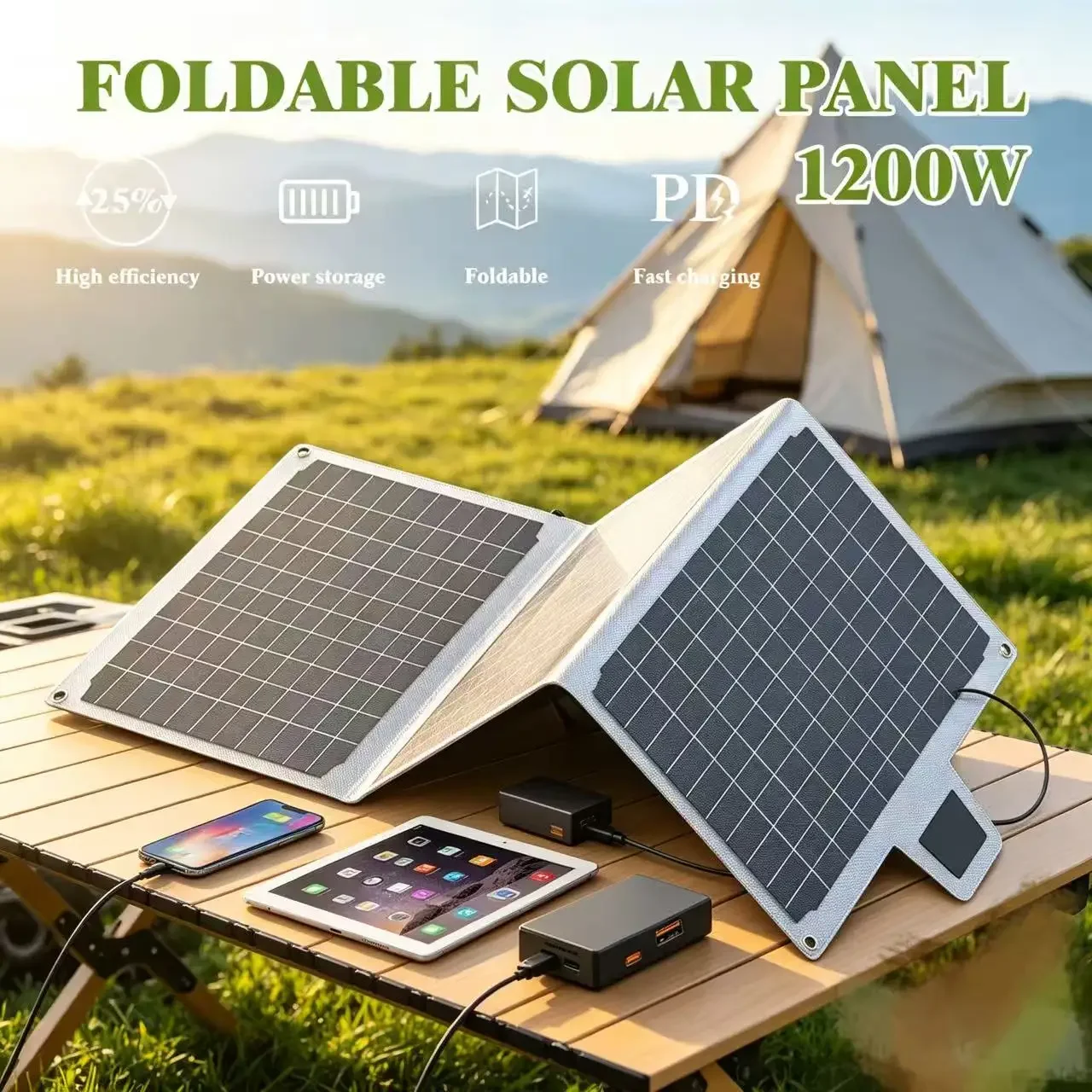 1200W Foldable Solar Panel Ultra-Light - Portable High-Efficiency Solar Charger for Camping RV Marine Emergency Off-Grid