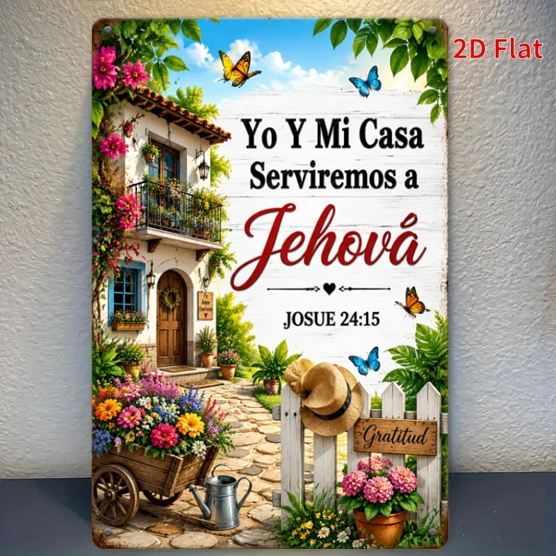 Decorative Sign 2D Flat - - [2Dflat], 1pc 11.81X7.87inch- Yo Y Mi Casa Serviremos A Jehova Sign, Spanish Christian Wall Decor, R