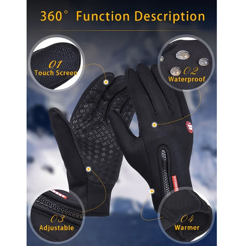 Winter Warm Cycling Gloves Men Women Full Fingers Waterproof Touch Screen Fleece Gloves for Outdoor Sport Motorcycle Driving Ski