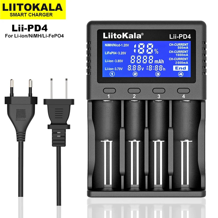 Liitokala – chargeur de batterie au Lithium Intelligent Lii-600 Lii-PD4 18650, 3.7V 21700 26650 18350 18500 17500 25500 1.2V AA AAA