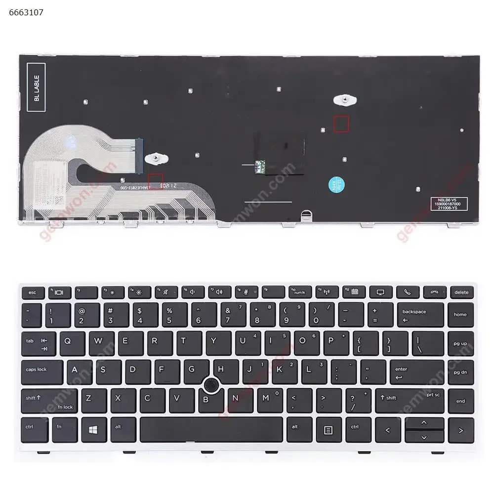US Laptop Keyboard for HP EliteBook 840 G5 846 G5 840 G6 Silver Frame Black with Point Stick
