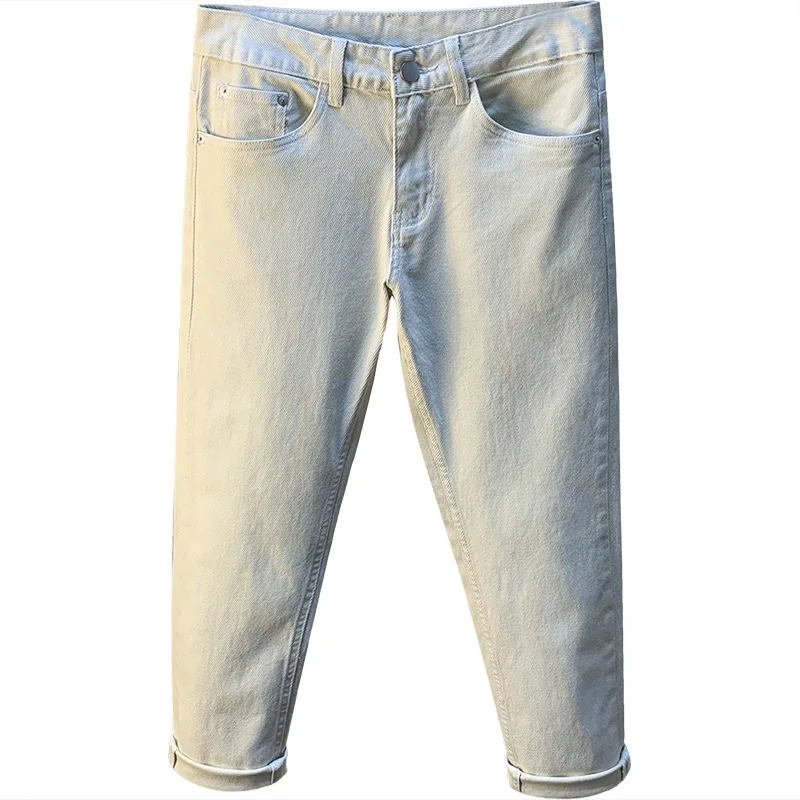 Pure white jeans for men in summer, thin stretch, small straight leg, casual trend, commuting versatile pants for men