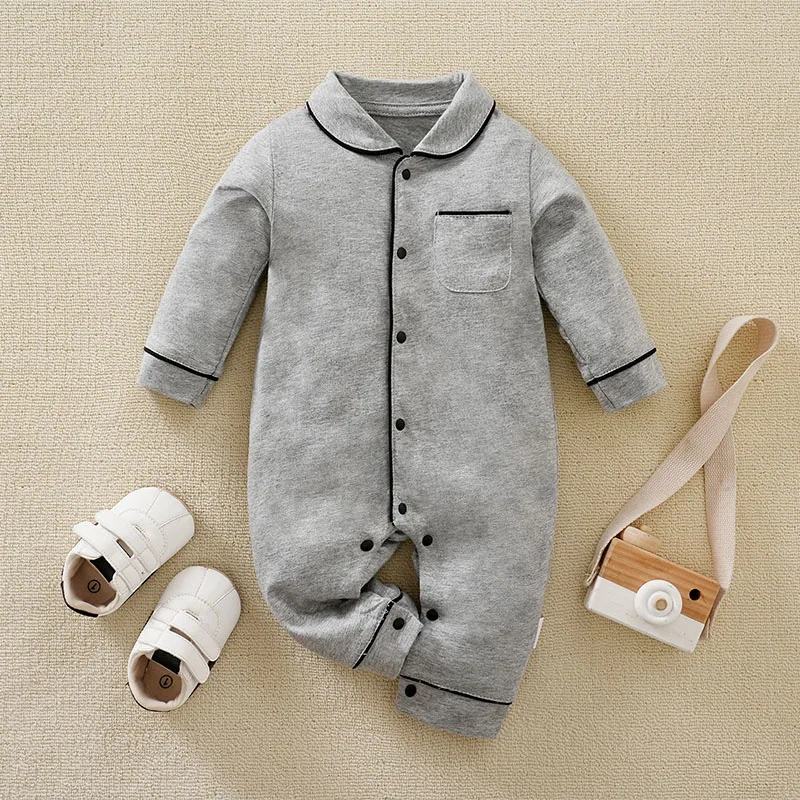 Minimalist Baby Newborn Toddler Warmth Spring and Autumn Baby Jumpsuit Boys Girls Cartoon Clothes 0-18 month Romper Cotton Gray