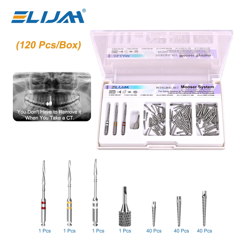 ELIJAH 120Pcs/box Dental Endo Screw Posts Mooser System Integral Set CT4 Medical Pure Titanium Root Canal Pins Dental Material