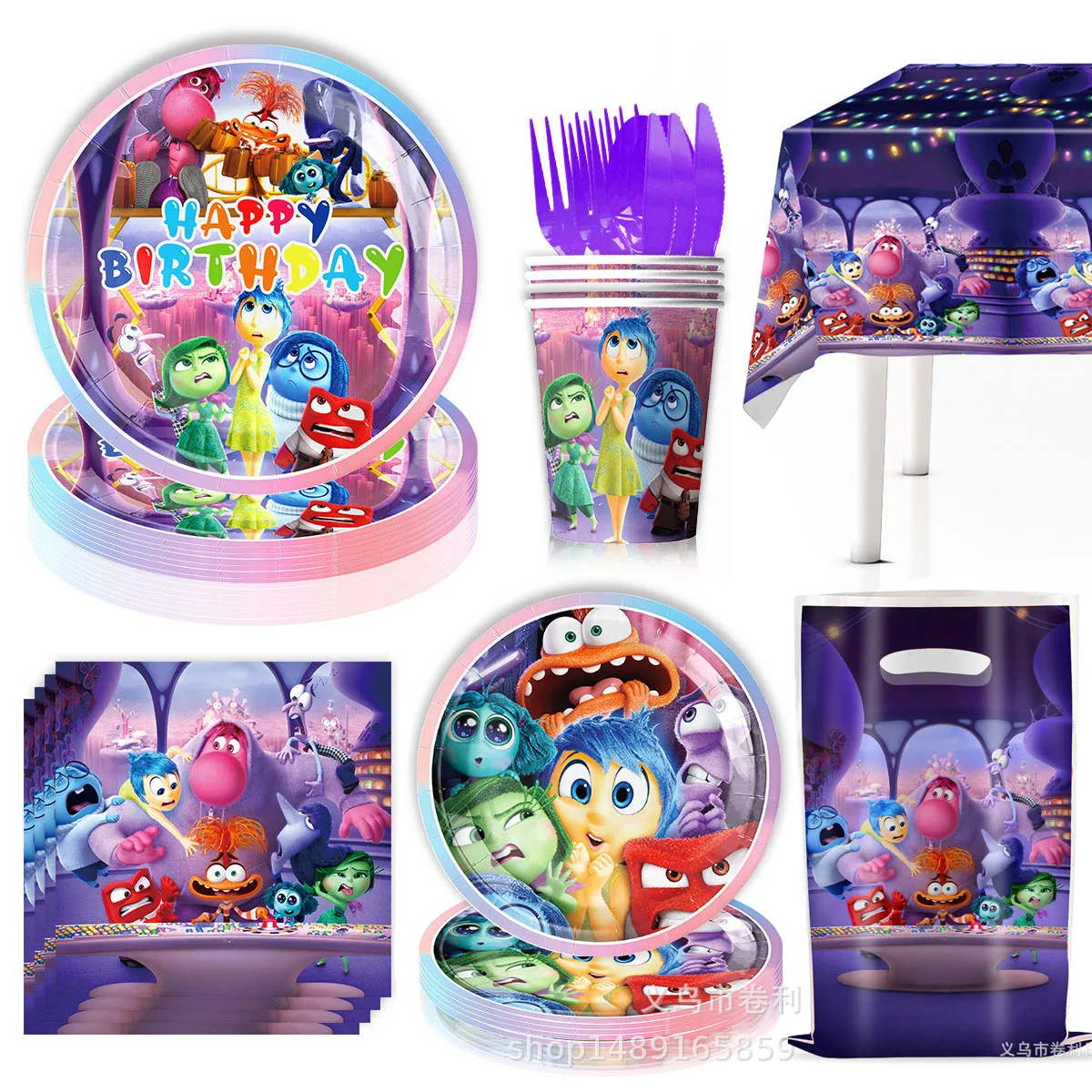 Inside Out 2 Disposable Tableware Disney Birthday Party Decoration Plate Cup Napkin Cake Topper Balloon Baby Shower Supplies