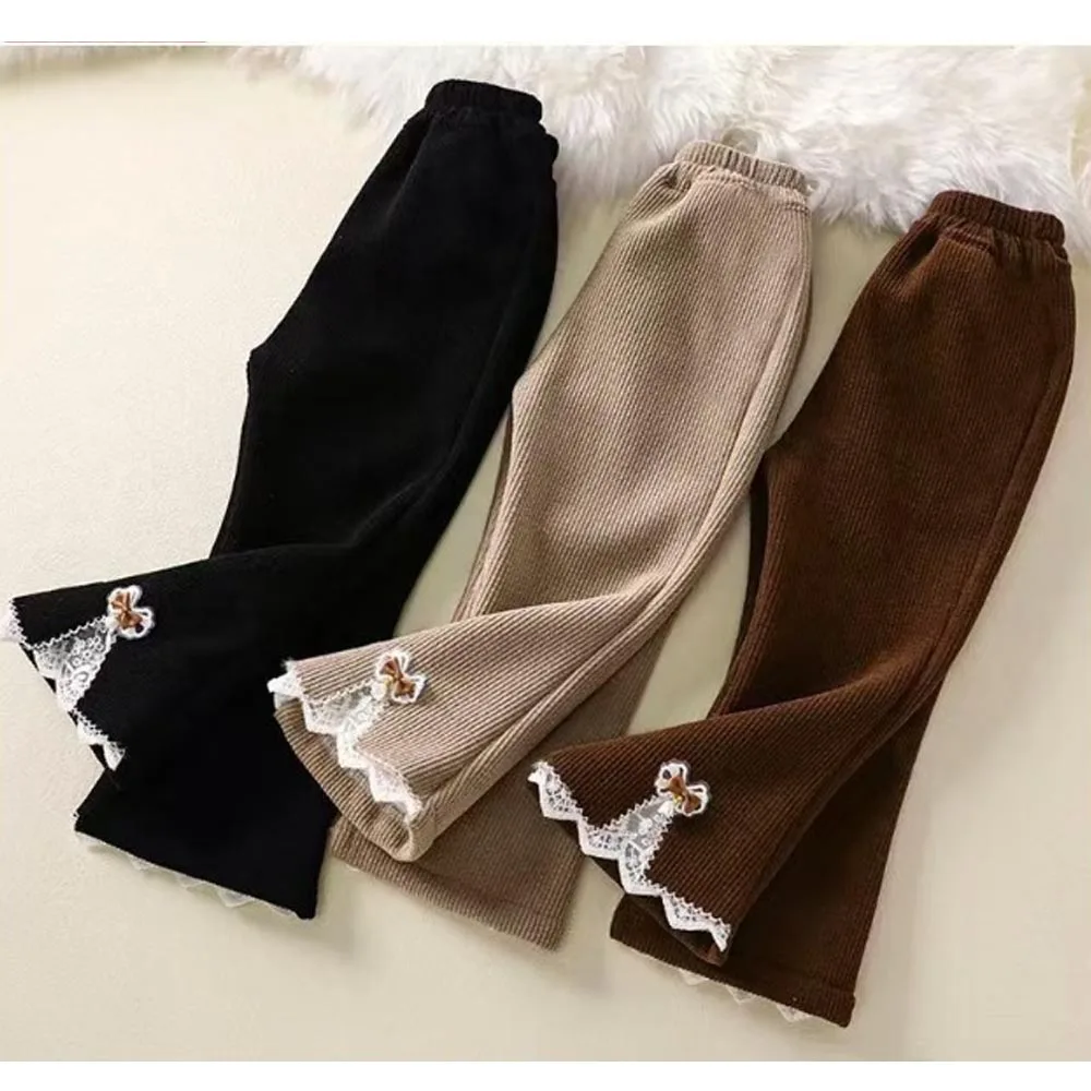 

Вельветовые расклешенные брюки для девочек, детские толстые зимние теплые брюки, детские бархатные повседневные леггинсы, осенние штаны для малышей