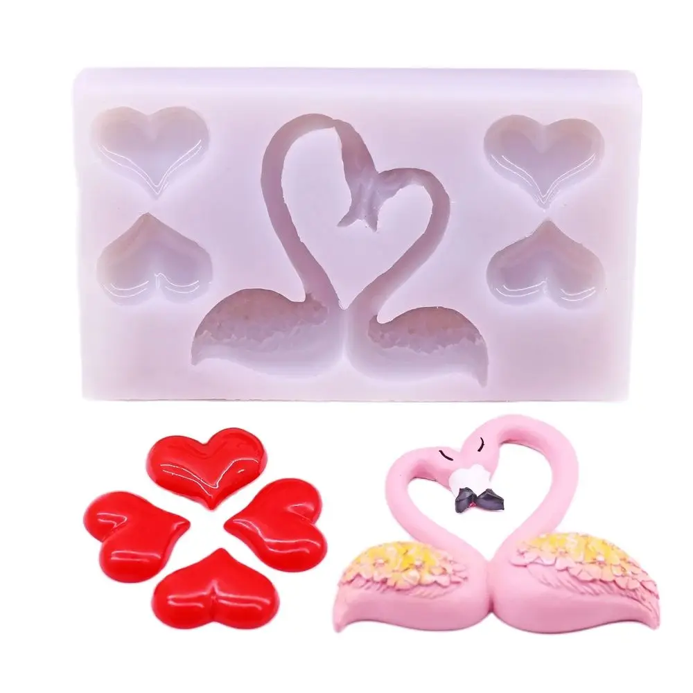 Flamingo Bloom Love Heart Silicone Mold for Cake Decorating Wedding Fondant Valentine's Day Chocolate Sugarcraft Baking Soap