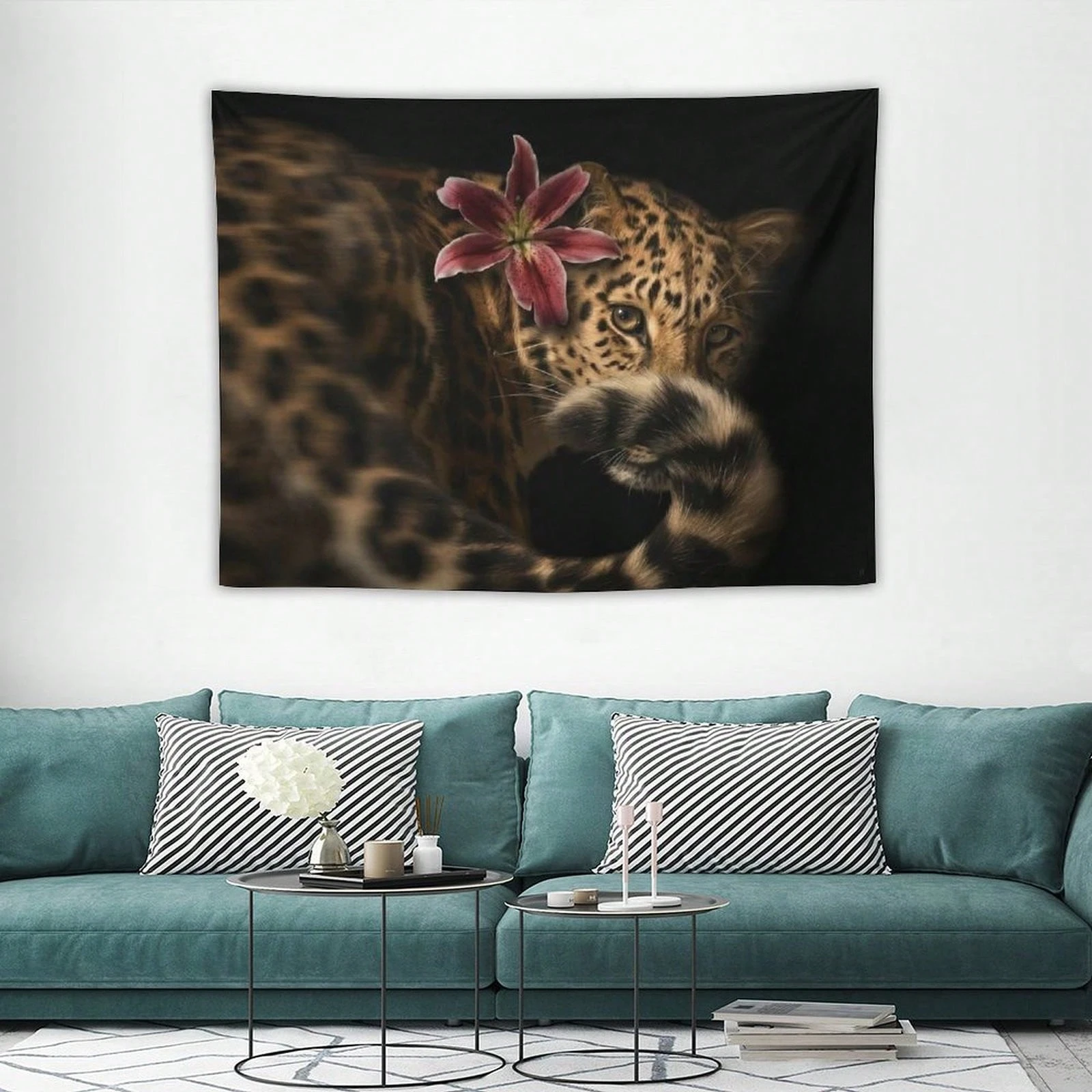 1pc Lily Flower Tapestry As Wall Art Tropical Blossom Leaves Tapestry Aesthetic Landscape Tapestry Wall Hanging For Bedroom &
