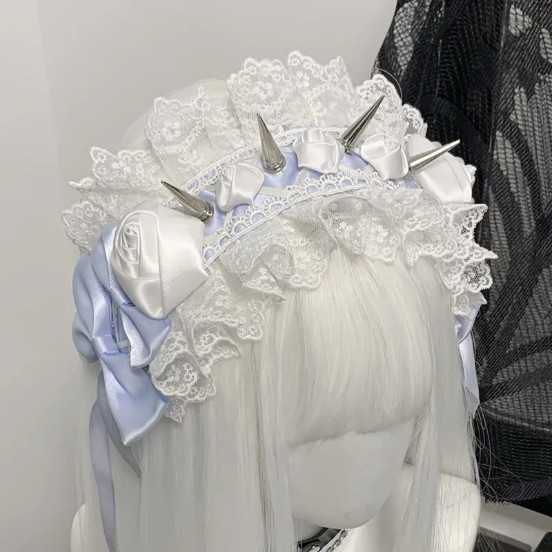 

Японская оригинальная повязка на голову в стиле готической Лолиты с кружевом и декором в виде ивовых веток, аксессуар для волос в стиле Y2K для субкультуры миллениалов