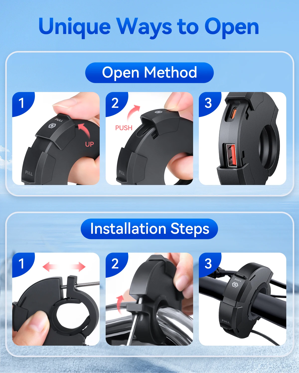 Extractme QC3.0 Motorcycle USB Charger 30W USB Fast Charger Waterproof Handlebar Mounting Bracket Charger for Bike Digital Camer