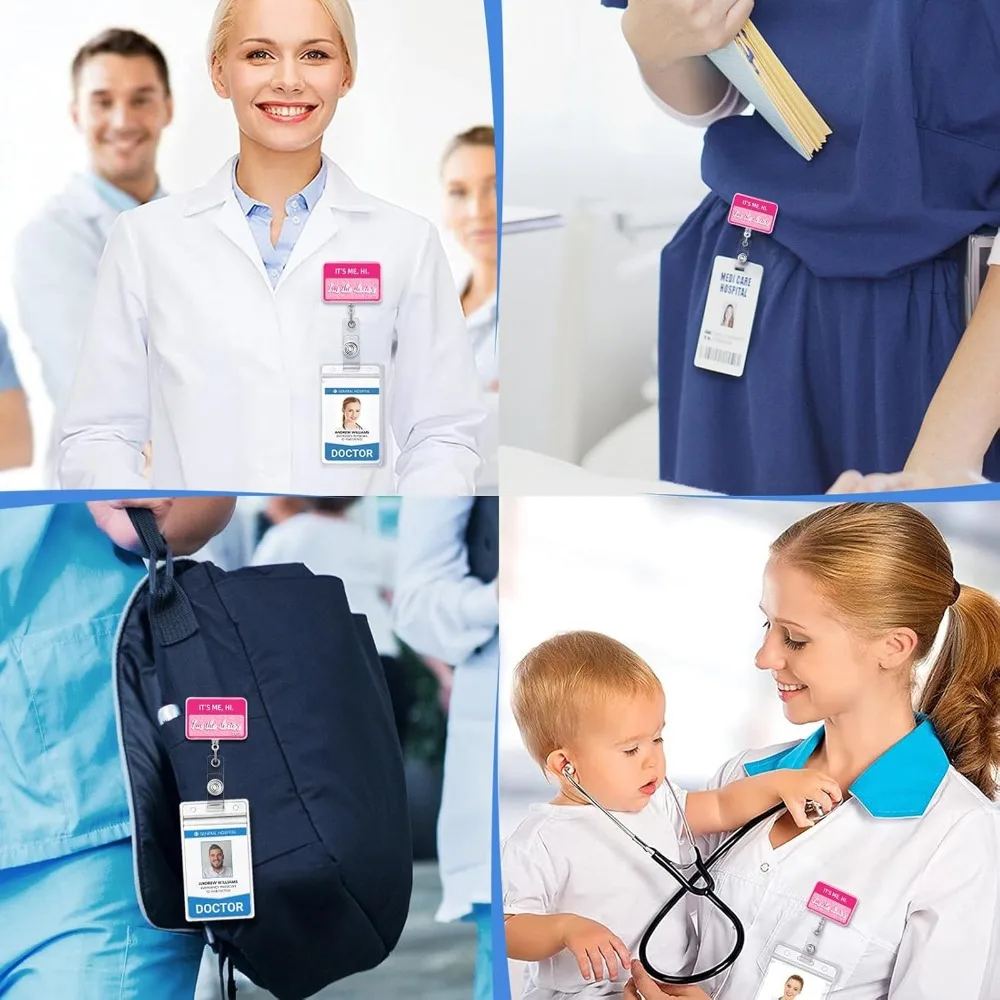 Pink Color Acrylic Retractable Badge Reel with  Rotating ID Holder for Doctor Nurse Medical Professional Card Puller Clip