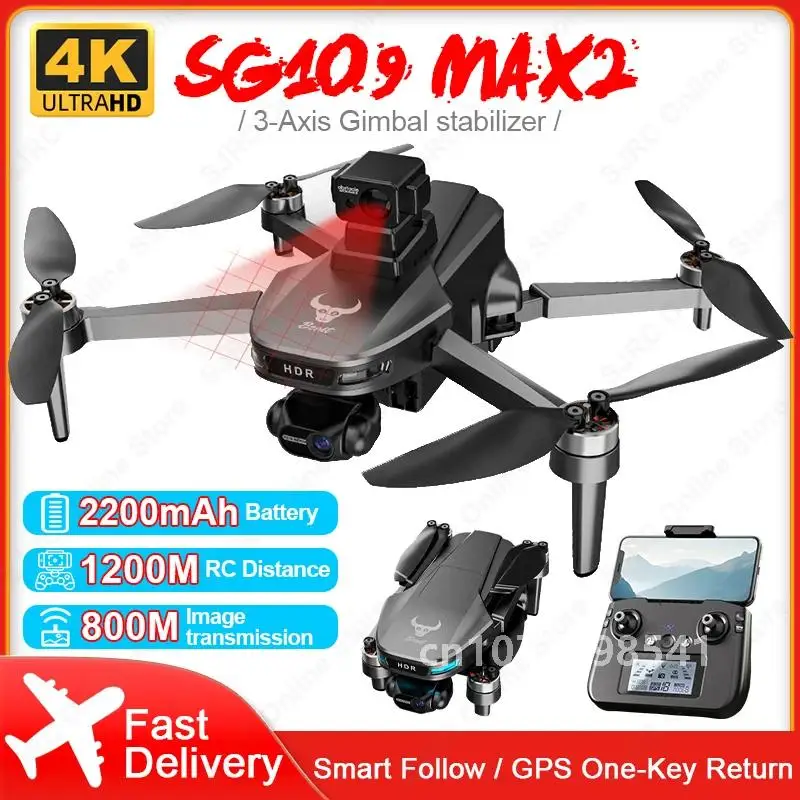 ZLL SG109 Max2 3 Axis Stabilized Gimbal Mini Drone 360-degree Laser Obstacle Avoidance 4K HD Camera GPS Drones