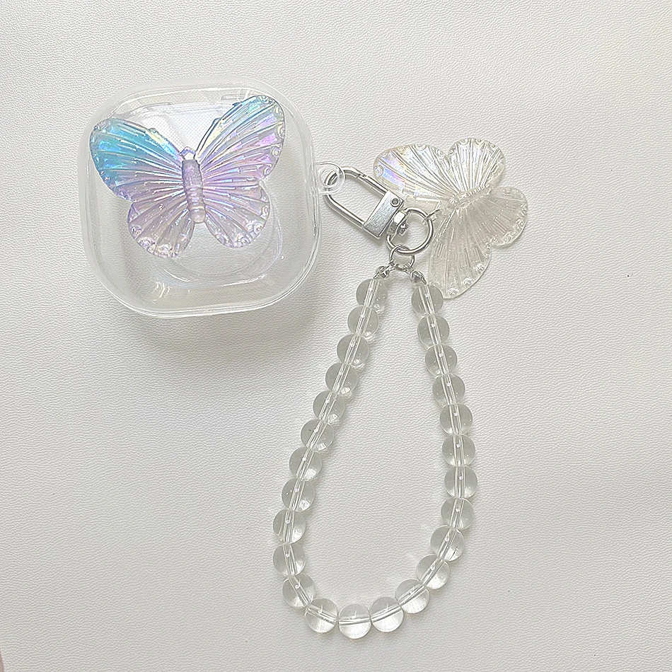 For Samsung Galaxy Buds 2 / Buds live / buds Pro Case Luxury Crystal Butterfly Keychain Shell Silicone Clear Earphone Cover