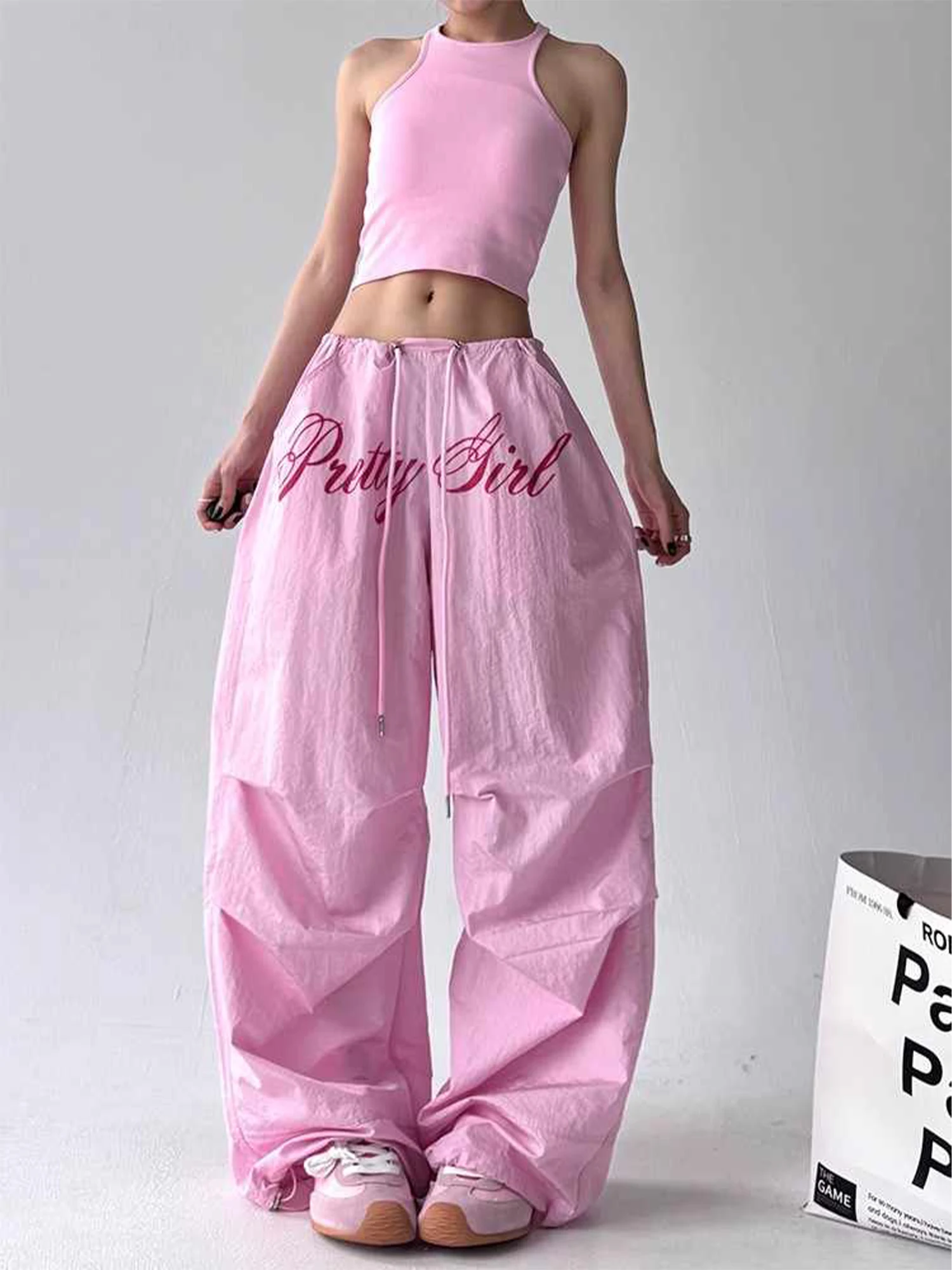 ผู้หญิงสีชมพูY2k Baggyร่มชูชีพกางเกงHarajukuกางเกงVINTAGE JAZZ Danceกางเกงญี่ปุ่น 2000sสไตล์Oversizeเสื้อผ้า 2025