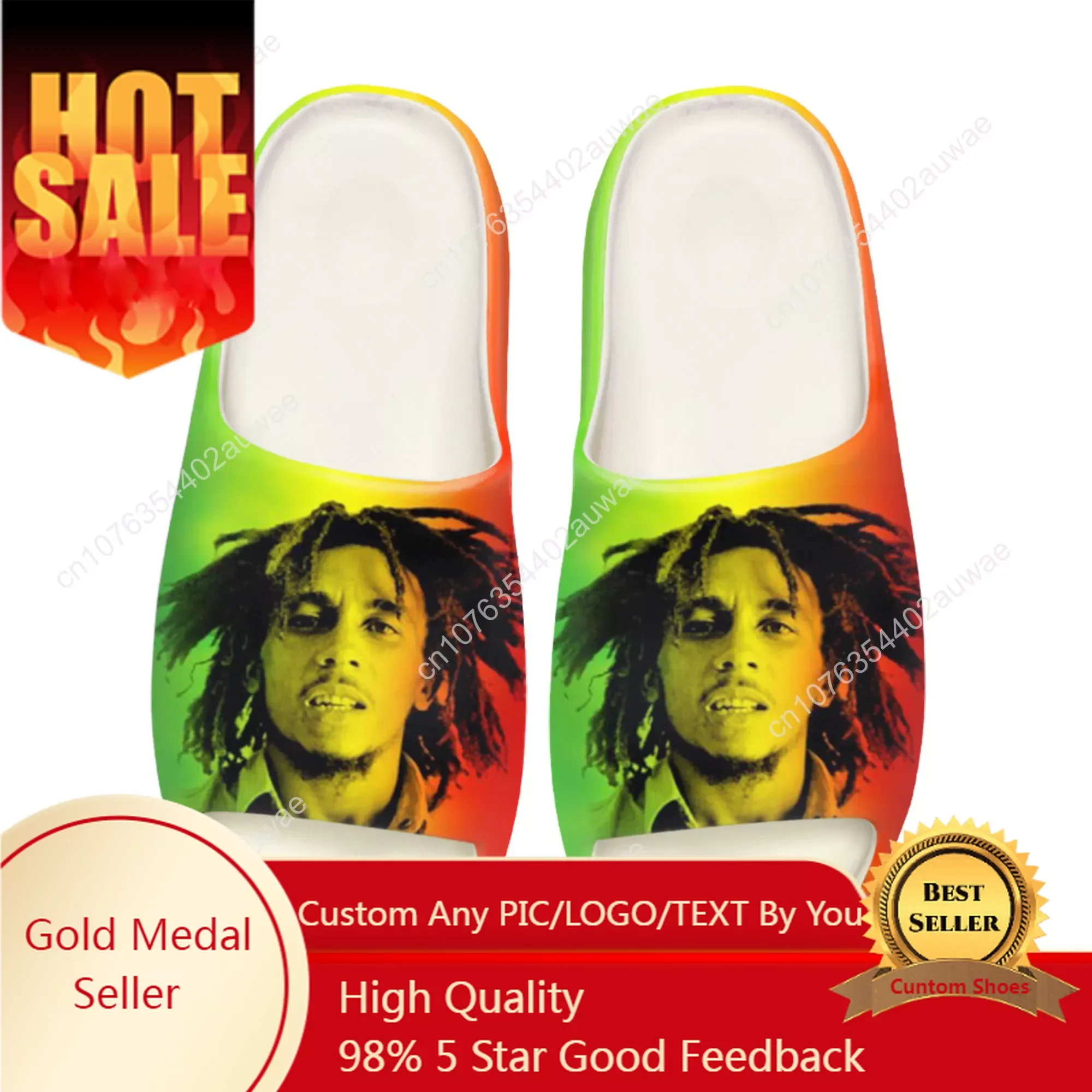 

Bob Marley Rasta Soft Sole Sllipers Home Clogs Step on Water Shoes Mens Womens Teenager Customize Bathroom Beach on Shit Sandals