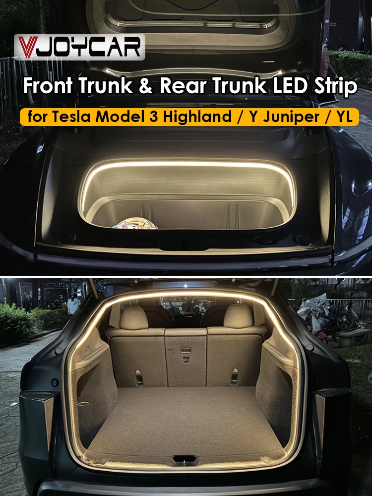 VJOYCAR Nowy Model Y Juniper YL New 3 Highland Wodoodporny LED-owy pasek świetlny do przedniego i tylnego bagażnika, oświetlenie ambientowe, Plug & Play — 2