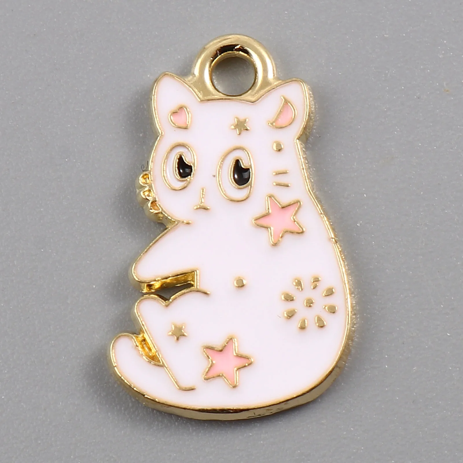 Cute Cartoon Charms Cat Animal Gold Color Metal Enamel Star Moon Pattern Pendants DIY Making Earrings Jewelry 20mm x 12mm,10PCs