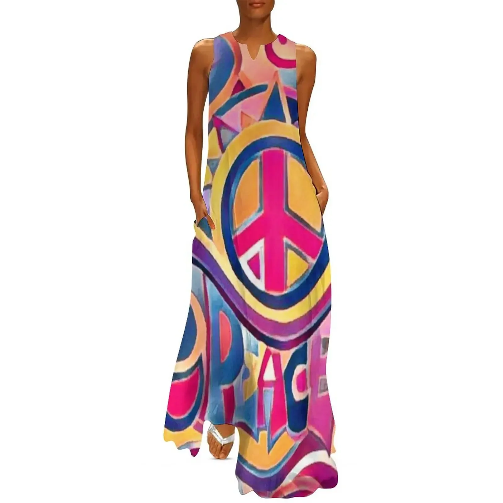

Peace and Love Hippie Retro Art Long Dress african dresses for woman evening dress Long veiled dresses Dress